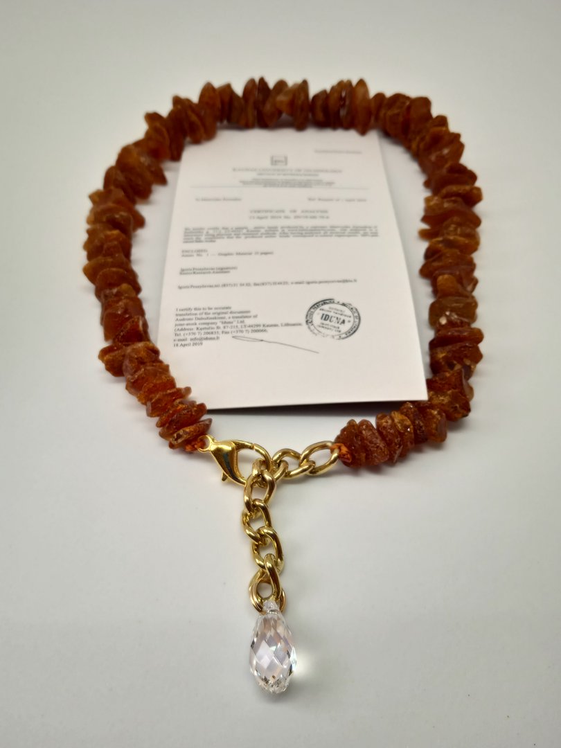 Collar ámbar báltico crudo 23-25cm con Cristal Swarovski